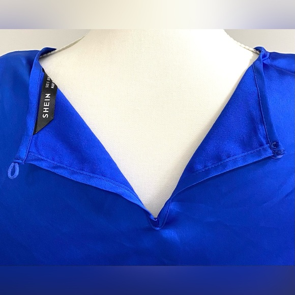 SHEIN Womens S Solid Royal Blue Structured Sleeveless Satin Top Preppy Classic - Picture 9 of 16